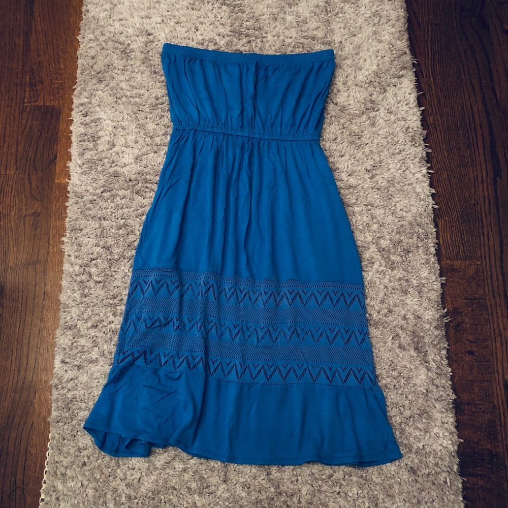 Strapless blue eyelet sundress